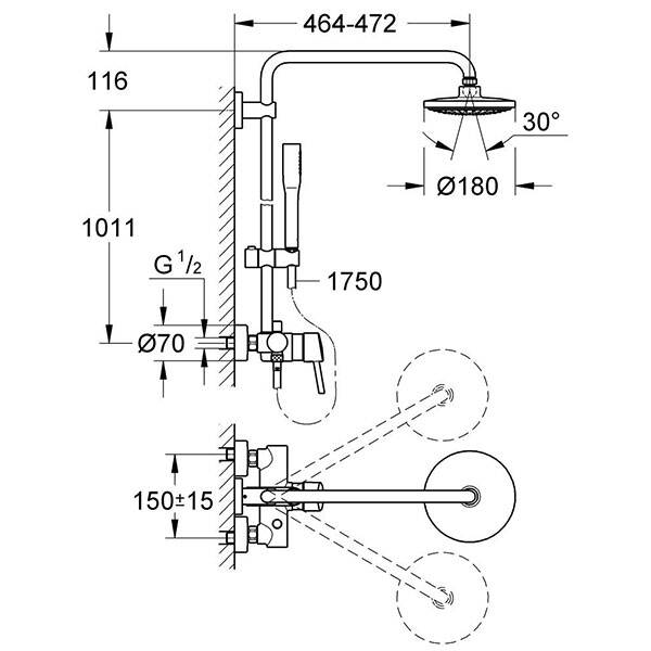 Grohe Euphoria Concetto System 180 Duvara Monte Tek Kollu Mikserli Duş Sistemi - 23061001 - 2