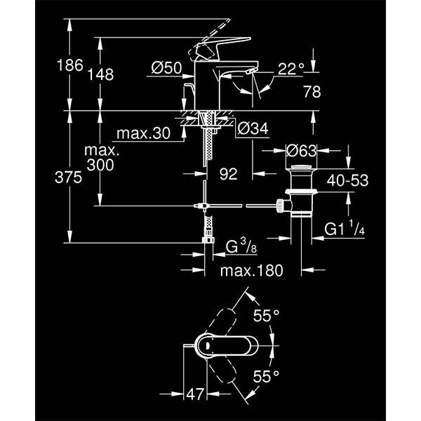 Grohe Eurocosmo Tek kumandalı lavabo bataryası S-Boyut - 2