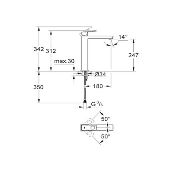Grohe Eurocube Tek Kumandalı Lavabo Bataryası XL- Boyut - 2
