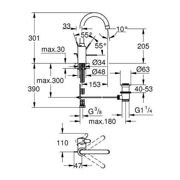 Grohe Eurosmart Cosmopolitan Tek Kulplu Lavabo Bataryası 1/2? L Boyutu - 32830000 - 2