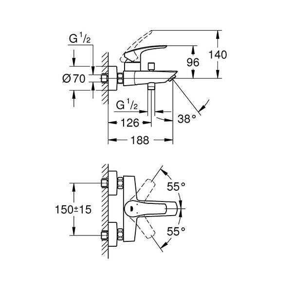 Grohe Eurosmart Tek Kumandalı Banyo Bataryası 1/2 Mat Siyah - 2