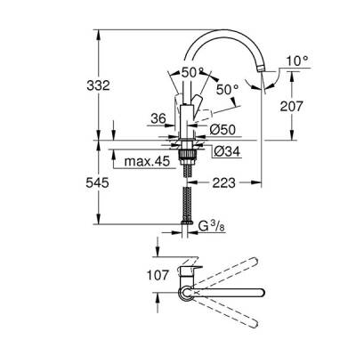 Grohe Eviye Bataryası Döner Borulu BauEdge Krom - 2