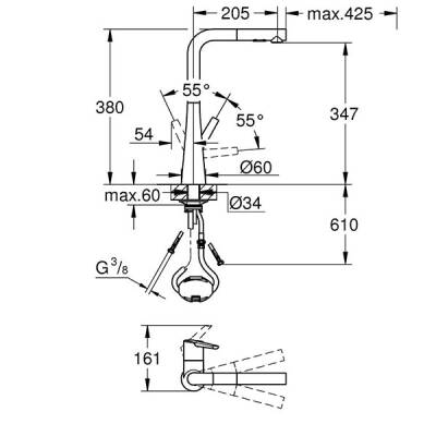Grohe Eviye Bataryası Spiralli 2 Fonksiyonlu Zedra Krom - 32553002 - 2