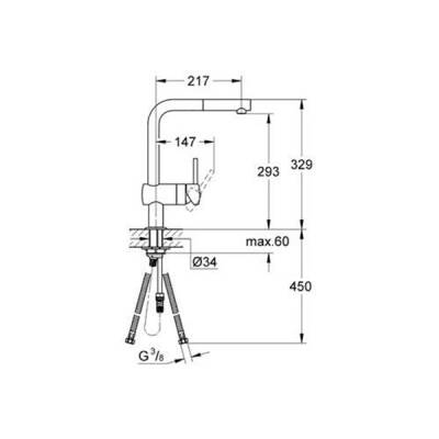 Grohe Eviye Bataryası Spiralli Tek Akışlı Minta Krom - 2