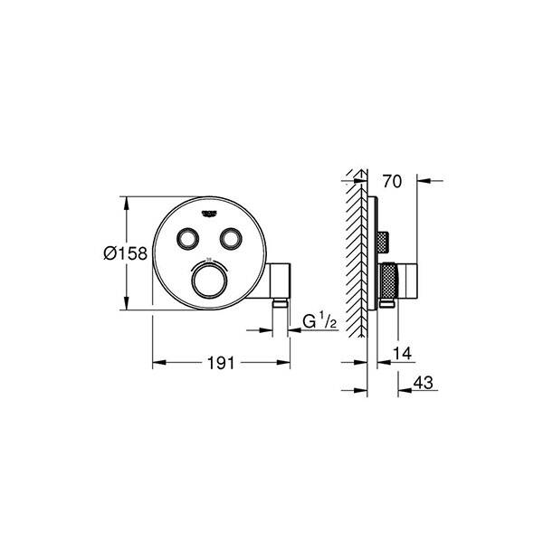 Grohe Grohtherm Smartcontrol Çift Valfli Akış Kontrollü, Ankastre Termostatik Duş Bataryası, Entegre Duş Kolu İle - 2