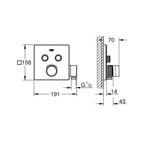 Grohe Grohtherm Smartcontrol Çift Yönlü, El Duş Çıkışlı Ankastre Termostatik Duş Bataryası - 29125000 - 2