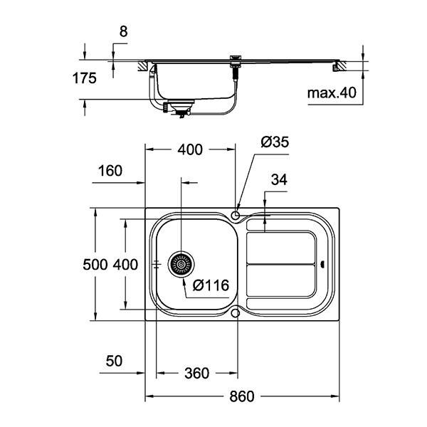Grohe K300 Süzgeçli paslanmaz çelik evye - 2