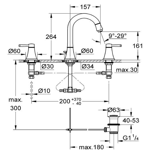 Grohe Lavabo Bataryası 3 Delikli Grandera Krom/Altın - 2