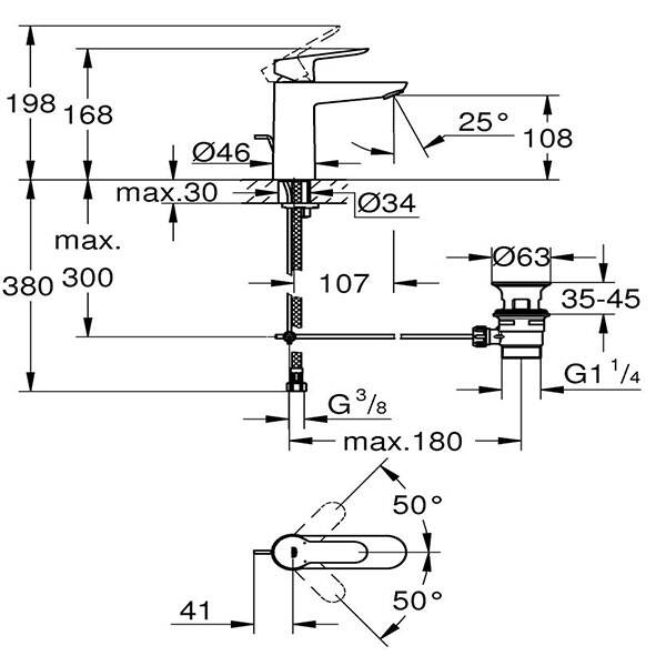 Grohe Lavabo Bataryası BauEdge M Boyut Krom - 23758000 - 2