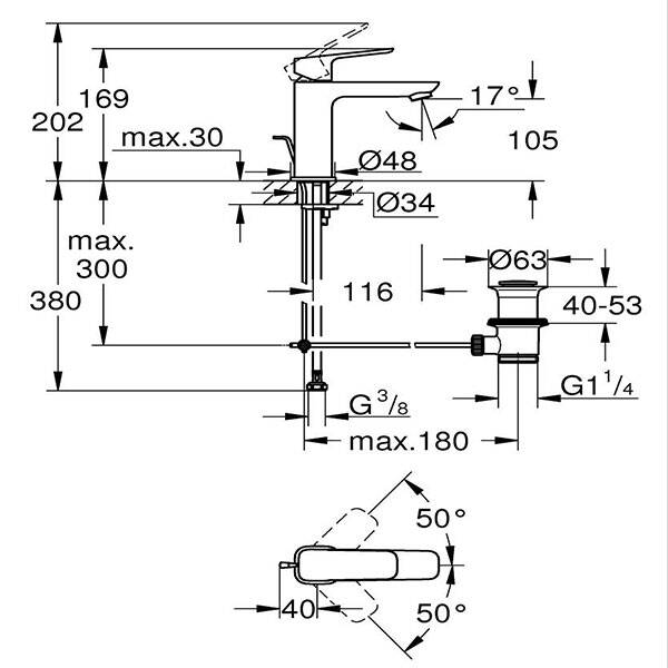 Grohe Lavabo Bataryası Cubeo M-Boyut Mat Siyah - 2