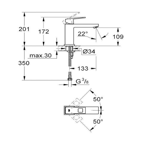 Grohe Lavabo Bataryası Eurocube M-Boyut Krom - 2