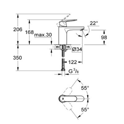 Grohe Lavabo Bataryası Eurosmart Cosmo M-Boyut Krom - 2