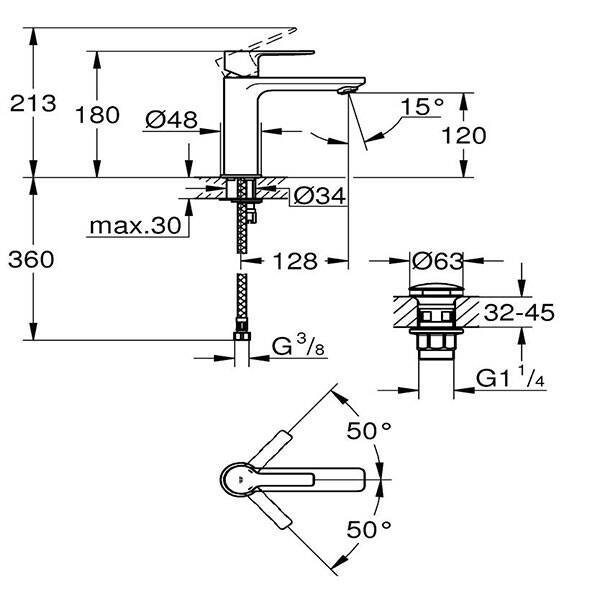 Grohe Lavabo Bataryası Lineare S-Boyut Krom - 23106001 - 2