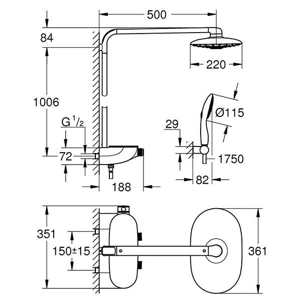 Grohe SmartControl 300 Termostatik Duş Bataryalı Borulu Duş Sistemi - 2