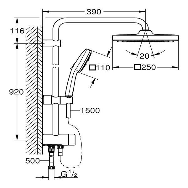 Grohe Tempesta Cosmopolitan System 250 Cube Duvar Bağlantılı, Divertörlü Duş Sistemi - 2