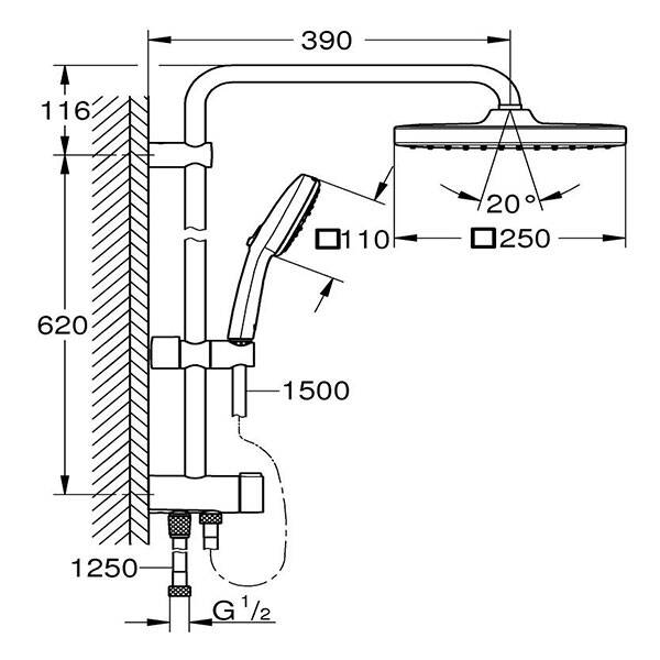 Grohe Tempesta System 250 Cube Duvar bağlantılı, divertörlü duş sistemi - 2