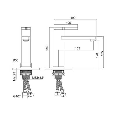Newarc Bold Lavabo Bataryası Krom - 2