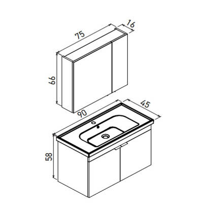 Orka Desna 90 cm Ayna Dolaplı Banyo Dolabı - 4