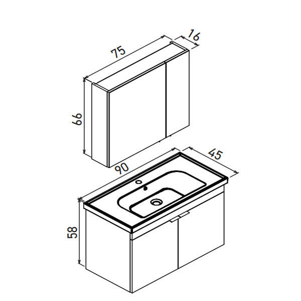 Orka Desna 90 cm Ayna Dolaplı Banyo Dolabı - 4