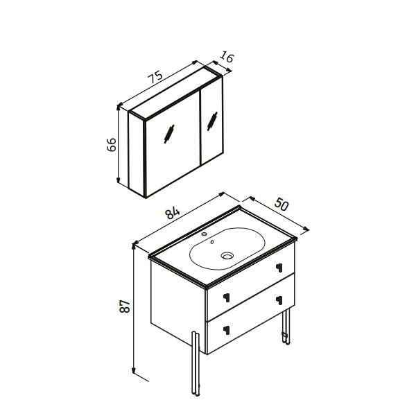 Orka Milazzo Ayna Dolaplı 80 cm Ayaklı Banyo Dolabı - 2