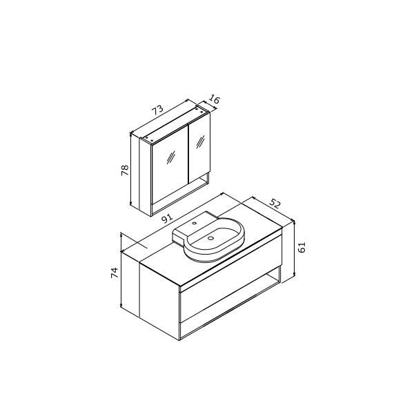 Orka Knidos 90 cm Takım Ayna Dolaplı Banyo Dolabı - 5