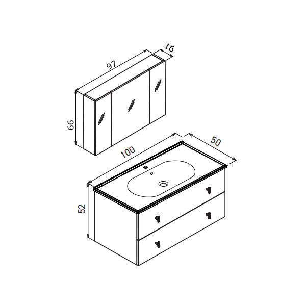 Orka Milazzo Ayna Dolaplı 100 cm Asma Banyo Dolabı - 2