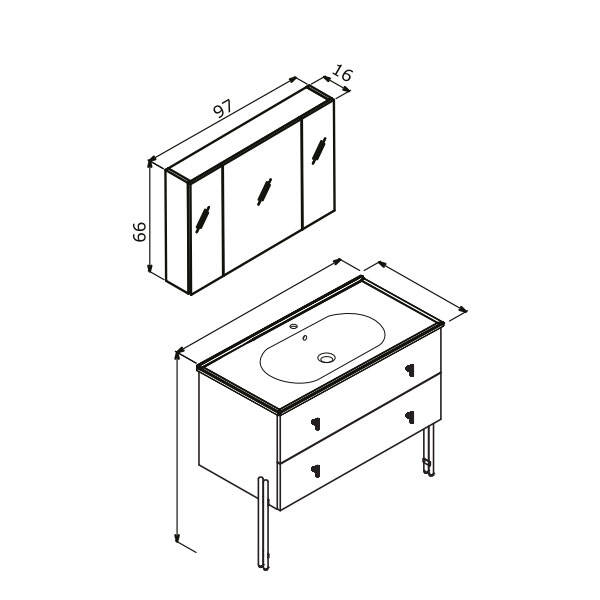 Orka Milazzo Ayna Dolaplı 100 cm Ayaklı Banyo Dolabı - 2
