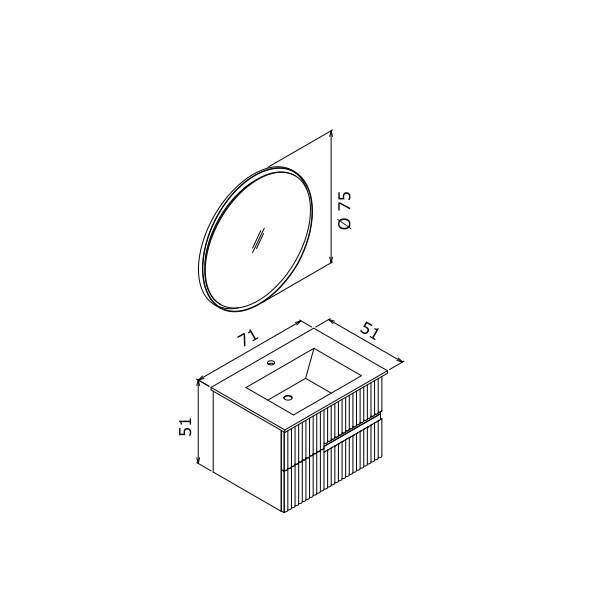 Orka Moonlight Çift Çekmeceli, Seramik Lavabolu 70 cm Banyo Dolabı - 8
