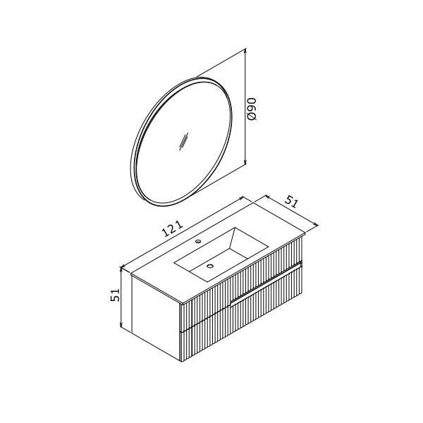 Orka Moonlight Çift Çekmeceli, Seramik Lavabolu 120 cm Banyo Dolabı - 7