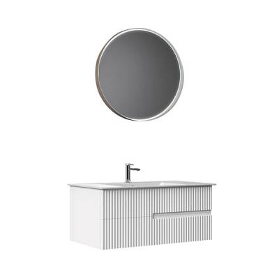 Orka Moonlight Çift Çekmeceli, Seramik Lavabolu 90 cm Banyo Dolabı - Orka