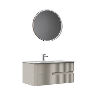 Orka Moonlight Çift Çekmeceli, Seramik Lavabolu 90 cm Banyo Dolabı - 4